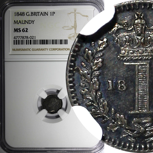 Great Britain Victoria Silver 1848 1 Pence Maundy NGC MS62 NICE TONED KM# 727(1)