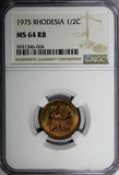Rhodesia Bronze 1975 1/2 Cent NGC MS64 RB TONING KM# 9 (004)