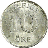 SWEDEN Gustaf V Silver 1938 G 10 Öre UNC KM# 780 (22 134)