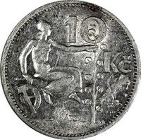 Czechoslovakia Silver 1930 10 Korun 30 mm KM# 15 (19 691)