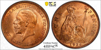 GREAT BRITAIN George V Bronze 1936 1 Penny PCGS MS65 RB RED NICE KM# 838 (8)