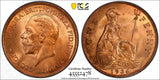 GREAT BRITAIN George V Bronze 1936 1 Penny PCGS MS65 RB RED NICE KM# 838 (8)