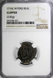 Peru Philip V (1700-1746) Silver 1716 L Real Cob NGC Clipped (2,82g)KM# 31 (027)