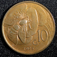 ITALY Vittorio Emanuele III Bronze 1925 R 10 Centesimi ch.UNC KM# 60 (23 887)