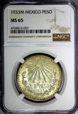 Mexico ESTADOS UNIDOS MEXICANOS Silver 1933 M Peso NGC MS65 BU KM# 455