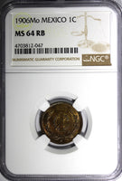 MEXICO Bronze 1906 Mo 1 Centavo GRADED NGC MS64 RB KM# 415 (047)