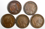 Denmark Frederik VII COPPER LOT OF 5 COINS 1853 1 Rigsbankskilling KM# 756 (694)