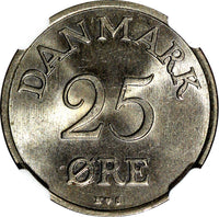 Denmark Frederik IX 1949 N S 25 Ore NGC MS64 Crowned Monogram KM# 842.1 (069)