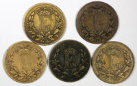 Denmark Frederik VII Bronze LOT OF 5 COINS 1856 1 Skilling Rigsmont KM# 763 (91)