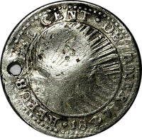 Costa Rica Silver 1847 1/2 Real Countermarked on Central American Repub. KM 68