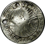 Costa Rica Silver 1847 1/2 Real Countermarked on Central American Repub. KM 68