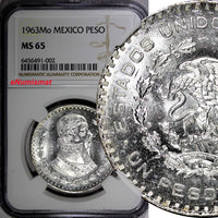 Mexico ESTADOS UNIDOS MEXICANOS Silver 1963 Peso Jose Morelos NGC MS65 KM#459(2)