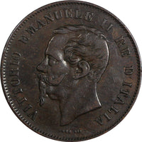 Italy Vittorio Emanuele II Copper 1861 N 5 Centesimi Naples Mint VF/XF KM#3.3(5)