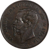 Italy Vittorio Emanuele II Copper 1861 N 5 Centesimi Naples Mint VF/XF KM#3.3(5)