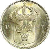 SWEDEN Gustaf V Silver 1917 W 10 Öre Light Toned ch.UNC KM# 780 (22 138)