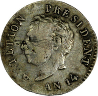 Haiti  Alexandre Petion Silver AN 14P (1817) 25 Centimes KM# 15.2 (17 679)
