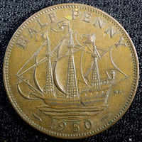 Great Britain George VI Bronze 1950 1/2 Penny KM# 868 (22 979)