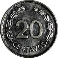 Ecuador Nickel Clad Steel 1966 20 Centavos KM# 77.1c (15441)