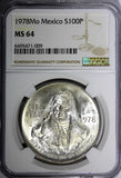 Mexico ESTADOS UNIDOS MEXICANOS Silver 1978 Mo 100 Pesos NGC MS64 KM# 483.2 (9)