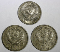 RUSSIA USSR LOT OF 3 COINS 1935,1938 20 Kopecks,1956 15 Kopecks