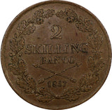 Sweden Carl XIV Johan Copper 1837 2 Skilling Mintage-388,000 XF KM# 643 (20 851)