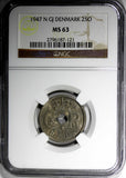 Denmark  Christian X 1947 N; GJ  25 Ore NGC MS63 Last Date for Type  KM# 823.2