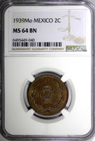 Mexico ESTADOS UNIDOS MEXICANOS Bronze 1939 Mo 2 Centavos NGC MS64 BN KM# 419(0)