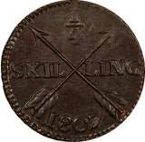 Sweden Gustaf IV Adolf 1807 1/4 Skilling Mint-641,000 Better Date UNC KM#564 (8)