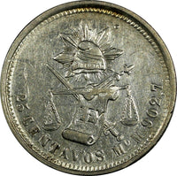 MEXICO Silver 1872 Mo M 25 Centavos Mexico Mint -220,000 aUNC KM#406.7 (19 084)