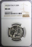 Italy Vittorio Emanuele III 1922 R 1 Lira NGC MS64 GEM BU KM# 62 (37)