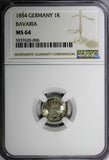 German States BAVARIA Ludwig I Silver 1854 1 Kreuzer NGC MS64 Toning KM#799 (06)