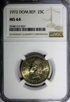 DOMINICAN REPUBLIC 1972 25 Centavos NGC MS64 GEM Mintage-800,000 KM# 20a.1 (027)