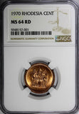 RHODESIA Bronze 1970 1 Cent NGC MS64 RD NICE RED TONING KM# 10 (001)