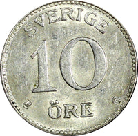 SWEDEN Gustaf V Silver 1936 G 10 Öre Long"6" UNC KM# 780 (22 140)