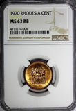 RHODESIA Bronze 1970 1 Cent NGC MS63 RB NICE RED TONING KM# 10