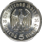 Germany-Third Reich Silver 1935 A 5 Reichsmark NGC UNC DET Hindenburg KM# 86(1)