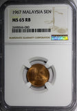 Malaysia Bronze 1967 1 Sen NGC MS65 RB NICE RED Parliament house KM# 1