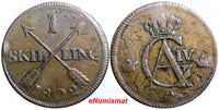 SWEDEN 1802  1 SKILLING OVERSTRUCK ON 2 ORE S.M. 1762 / FULL DATE  KM#566 (2357)