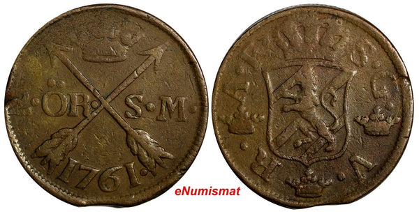 SWEDEN Adolf Frederick Copper 1761 S.M. 2 Ore Mintage-422,000 KM# 461 (15 125)