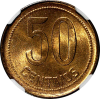 SPAIN II Republic Copper 1937 (36) 50 Centimos NGC MS64 RB KM# 754.1 (038)