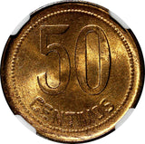 SPAIN II Republic Copper 1937 (36) 50 Centimos NGC MS64 RB KM# 754.1 (038)