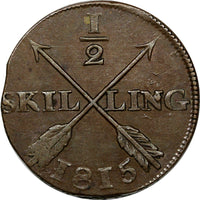 SWEDEN Carl XIII Copper 1815 1/2 Skilling NICE DETAILS KM# 590