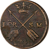 Sweden Frederick I Copper 1741 1 Ore, S.M. 29.75 mm KM# 416.1 (21 160)