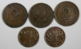 Estonia Bronze LOT OF 5 COINS 1929,1934 1 Sent,2 Senti KM# 11, KM# 10 (19 431)