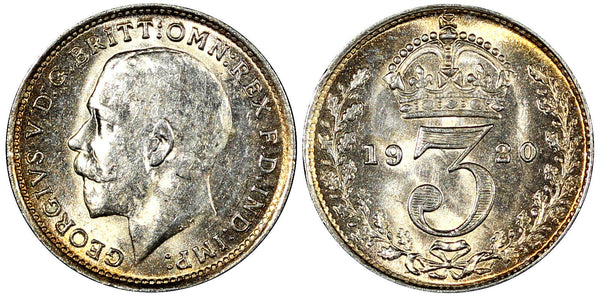 GREAT BRITAIN George V Silver 1920 3 Pence MAUNDY UNC Toned KM# 813 (20 102)