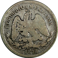 MEXICO Silver 1878/ 7 Mo M 25 Centavos OVERDATE Mexico Mint-120,000 KM#406.7 (4)