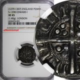 ENGLAND Edward I Silver (1279-1307) 1 Penny London NGC XF45 Toned S-1398 (001)