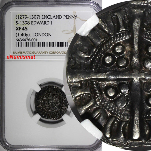 ENGLAND Edward I Silver (1279-1307) 1 Penny London NGC XF45 Toned S-1398 (001)