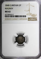 Great Britain Victoria Silver 1848 2 Pence Maundy NGC MS62 NICE TONED KM# 729(7)