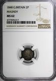 Great Britain Victoria Silver 1848 2 Pence Maundy NGC MS62 NICE TONED KM# 729(7)